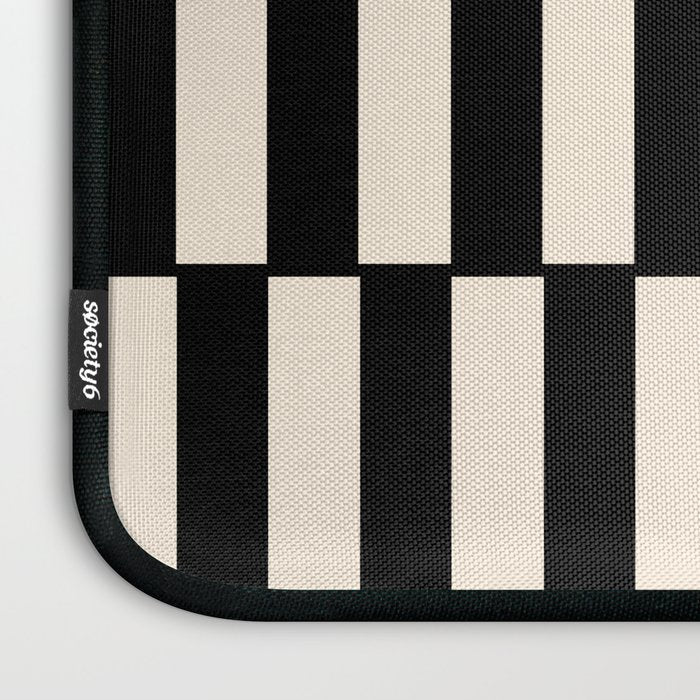 Long Blocks Retro Modern Geometric Checked Pattern in Black and Almond Cream Laptop Sleeve Gallery Image 3
