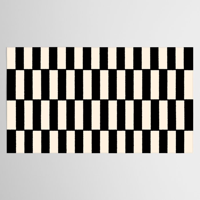 Long Blocks Retro Modern Geometric Checked Pattern in Black and Almond Cream Tablecloth Gallery Image 2