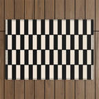 Long Blocks Retro Modern Geometric Checked Pattern in Black and Almond Cream Outdoor Rug Gallery Image 1