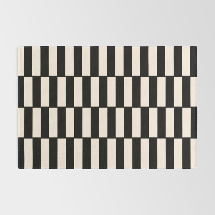 Long Blocks Retro Modern Geometric Checked Pattern in Black and Almond Cream Rug Gallery Image 2