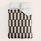 Long Blocks Retro Modern Geometric Checked Pattern in Black and Almond Cream Duvet Cover Gallery Image 6