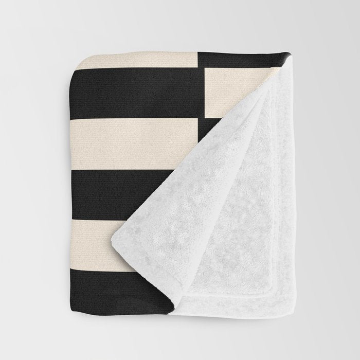 Long Blocks Retro Modern Geometric Checked Pattern in Black and Almond Cream Throw Blanket Gallery Image 3