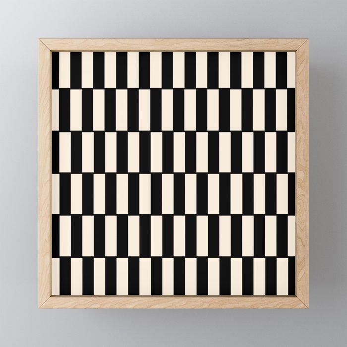 Long Blocks Retro Modern Geometric Checked Pattern in Black and Almond Cream Mini Art Print Gallery Image 1