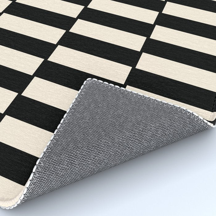 Long Blocks Retro Modern Geometric Checked Pattern in Black and Almond Cream Rug Gallery Image 4