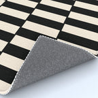 Long Blocks Retro Modern Geometric Checked Pattern in Black and Almond Cream Rug Gallery Image 4