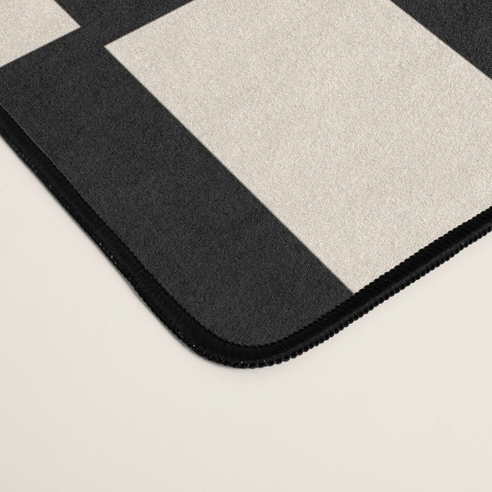 Long Blocks Retro Modern Geometric Checked Pattern in Black and Almond Cream Desk Mat Gallery Image 4