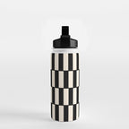 Long Blocks Retro Modern Geometric Checked Pattern in Black and Almond Cream Water Bottle Gallery Image 2
