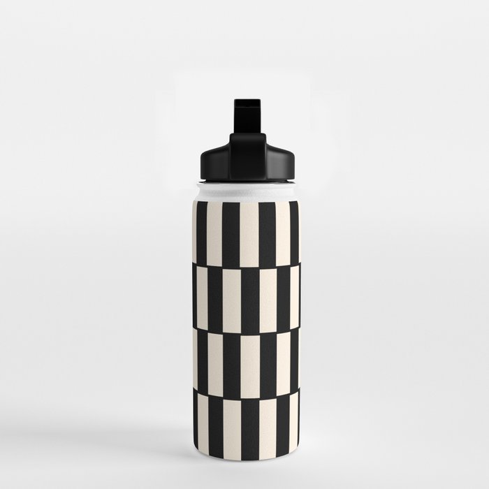 Long Blocks Retro Modern Geometric Checked Pattern in Black and Almond Cream Water Bottle Gallery Image 2