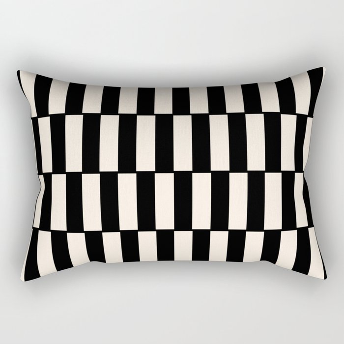 Long Blocks Retro Modern Geometric Checked Pattern in Black and Almond Cream Rectangular Pillow Gallery Image 2