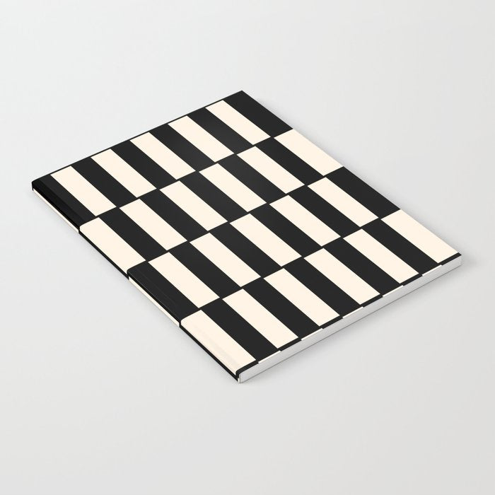 Long Blocks Retro Modern Geometric Checked Pattern in Black and Almond Cream Notebook Gallery Image 1