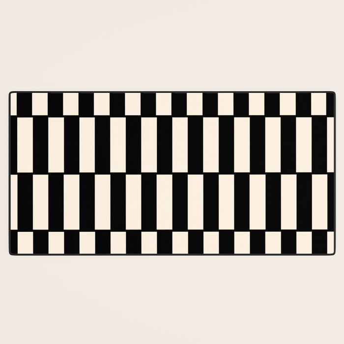 Long Blocks Retro Modern Geometric Checked Pattern in Black and Almond Cream Desk Mat Gallery Image 3