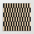 Long Blocks Retro Modern Geometric Checked Pattern in Black and Almond Cream Wood Wall Art Gallery Image 1