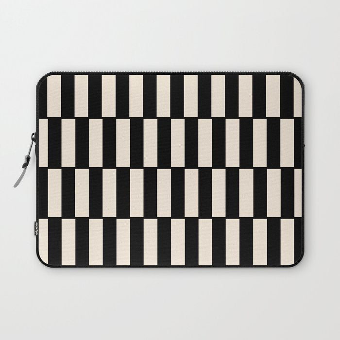 Long Blocks Retro Modern Geometric Checked Pattern in Black and Almond Cream Laptop Sleeve Gallery Image 1
