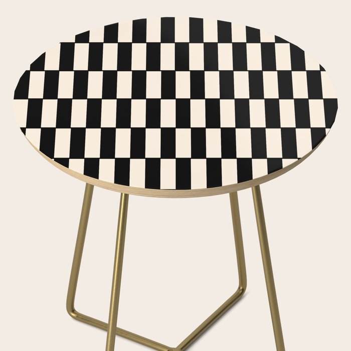Long Blocks Retro Modern Geometric Checked Pattern in Black and Almond Cream Side Table Gallery Image 2