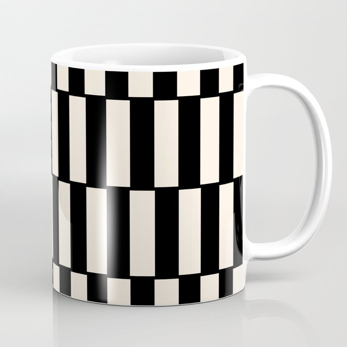 Long Blocks Retro Modern Geometric Checked Pattern in Black and Almond Cream Coffee Mug Gallery Image 1