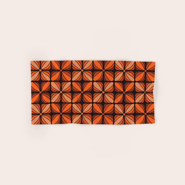 Retro 70s square mod flowers orange brown Bath Towel Gallery Image 1