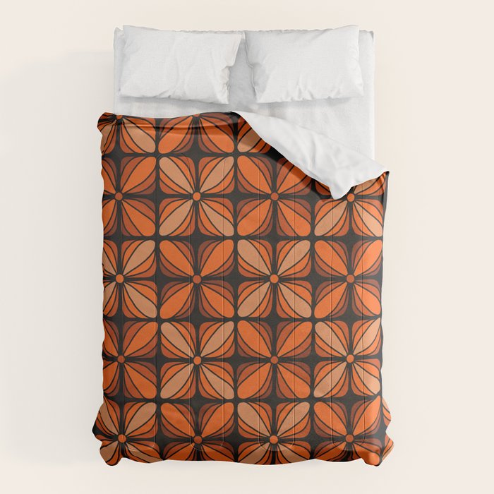 Retro 70s square mod flowers orange brown Comforter Gallery Image 1