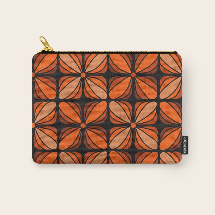 Retro 70s square mod flowers orange brown Carry All Pouch Gallery Image 1
