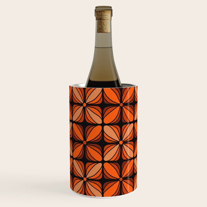 Retro 70s square mod flowers orange brown Wine Chiller Gallery Image 1