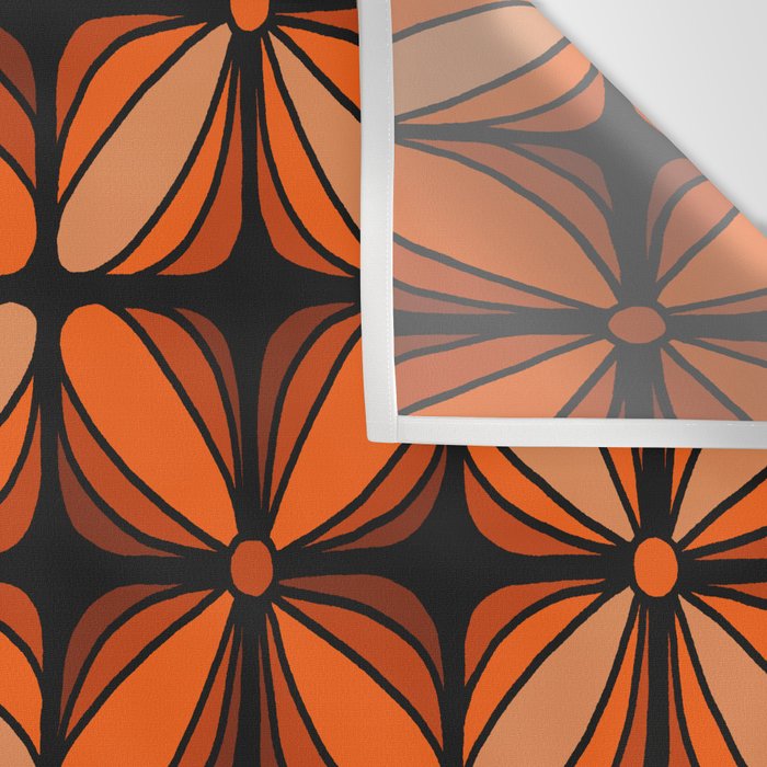 Retro 70s square mod flowers orange brown Wall Tapestry Gallery Image 3