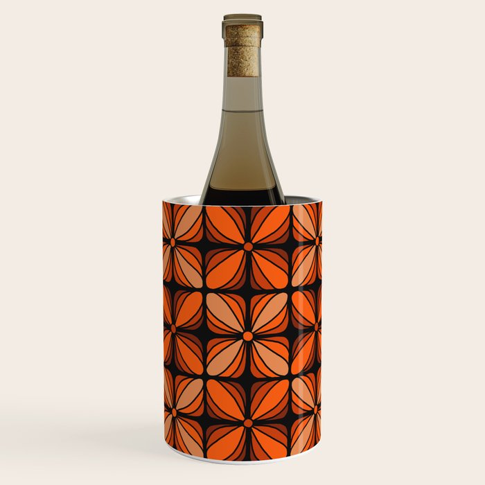 Retro 70s square mod flowers orange brown Wine Chiller Gallery Image 2