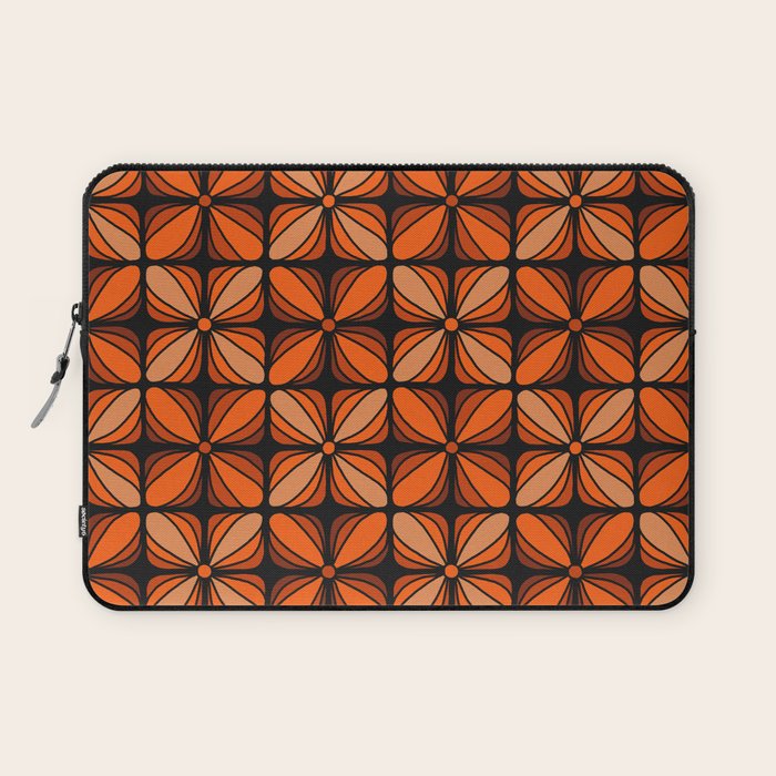 Retro 70s square mod flowers orange brown Laptop Sleeve Gallery Image 1