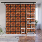 Retro 70s square mod flowers orange brown Wall Mural Gallery Image 1