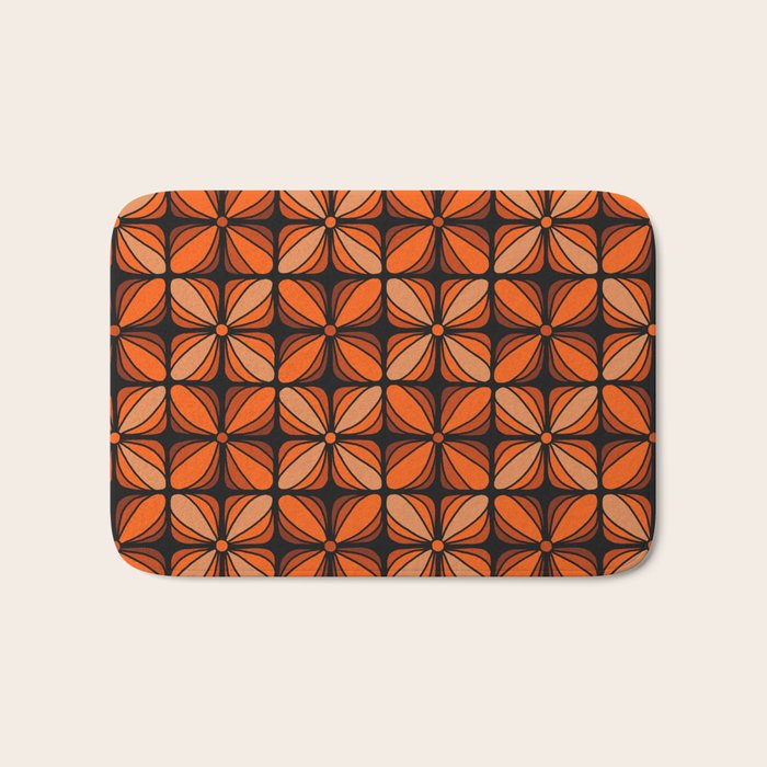 Retro 70s square mod flowers orange brown Bath Mat Gallery Image 1
