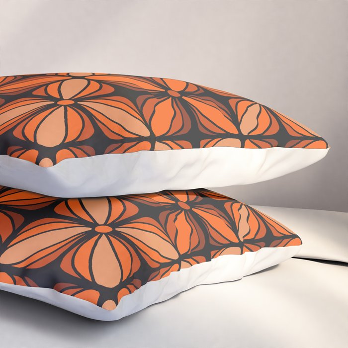 Retro 70s square mod flowers orange brown Pillow Sham Gallery Image 3