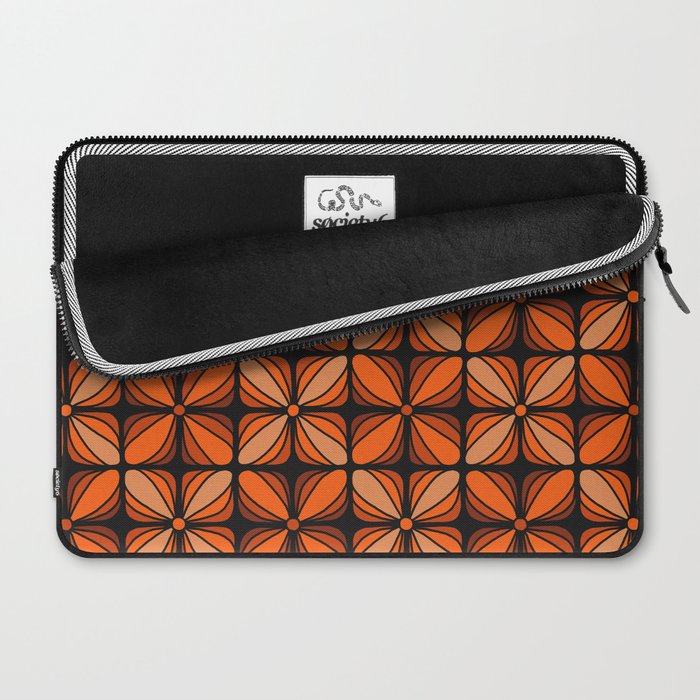 Retro 70s square mod flowers orange brown Laptop Sleeve Gallery Image 2