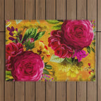 Vintage & Shabby Chic - Sunny Magenta Spring Roses Botanical Flower Garden Outdoor Rug Gallery Image 1