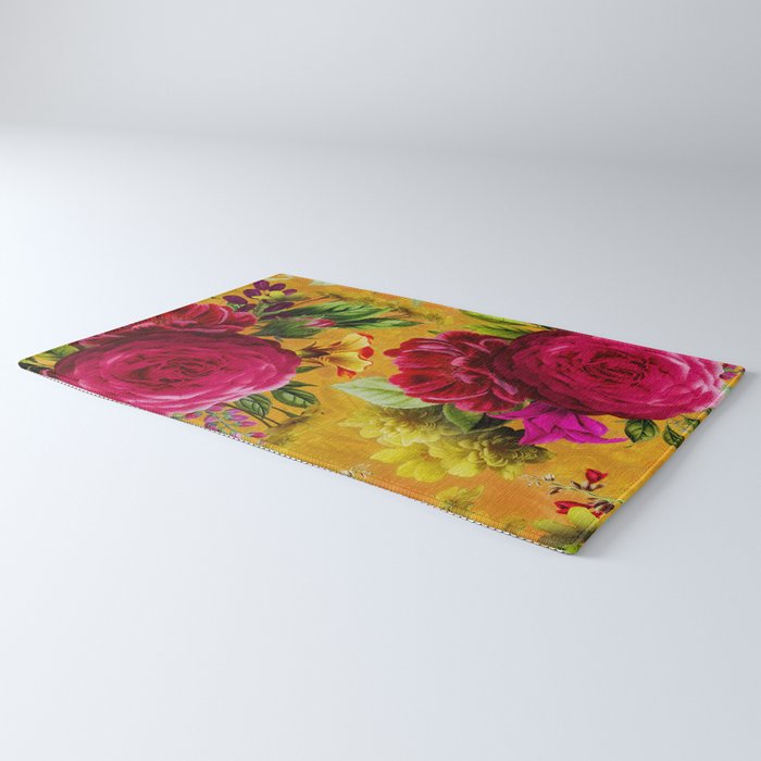 Vintage & Shabby Chic - Sunny Magenta Spring Roses Botanical Flower Garden Rug Gallery Image 3
