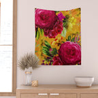 Vintage & Shabby Chic - Sunny Magenta Spring Roses Botanical Flower Garden Wall Tapestry Gallery Image 2