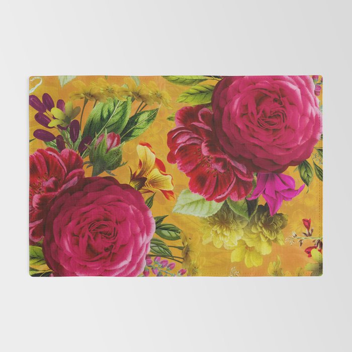Vintage & Shabby Chic - Sunny Magenta Spring Roses Botanical Flower Garden Rug Gallery Image 2