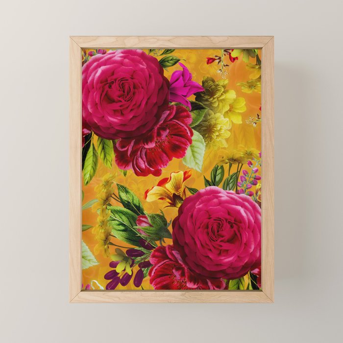 Vintage & Shabby Chic - Sunny Magenta Spring Roses Botanical Flower Garden Mini Art Print Gallery Image 1
