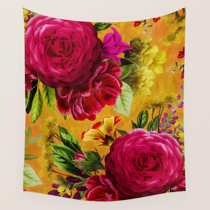 Vintage & Shabby Chic - Sunny Magenta Spring Roses Botanical Flower Garden Wall Tapestry Gallery Image 4