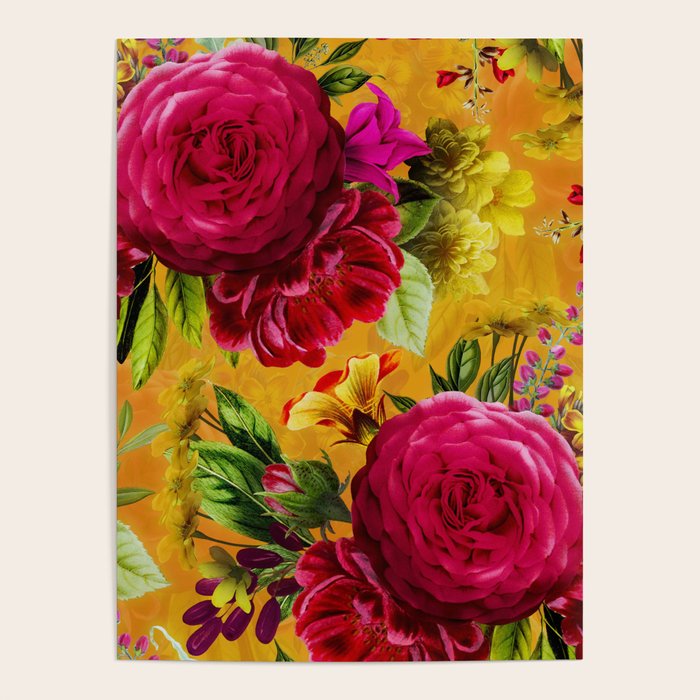 Vintage & Shabby Chic - Sunny Magenta Spring Roses Botanical Flower Garden Poster Gallery Image 1