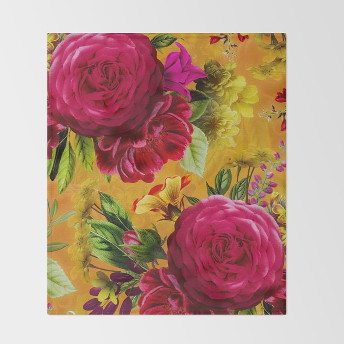Vintage & Shabby Chic - Sunny Magenta Spring Roses Botanical Flower Garden Throw Blanket Gallery Image 2