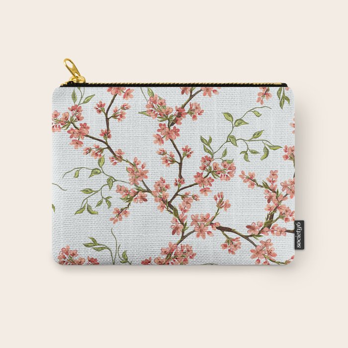 Chinoiserie Cherry Blossom Floral Rose Pink & White Carry All Pouch Gallery Image 1