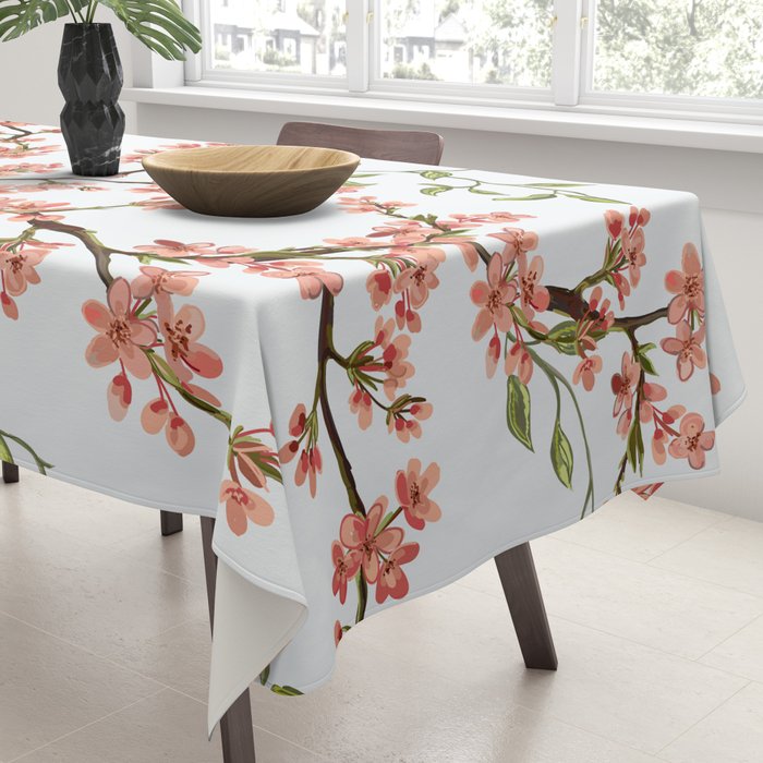 Chinoiserie Cherry Blossom Floral Rose Pink & White Tablecloth Gallery Image 3