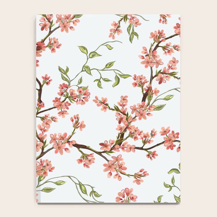Chinoiserie Cherry Blossom Floral Rose Pink & White Notebook Gallery Image 4