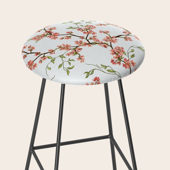 Chinoiserie Cherry Blossom Floral Rose Pink & White Stool Gallery Image 2