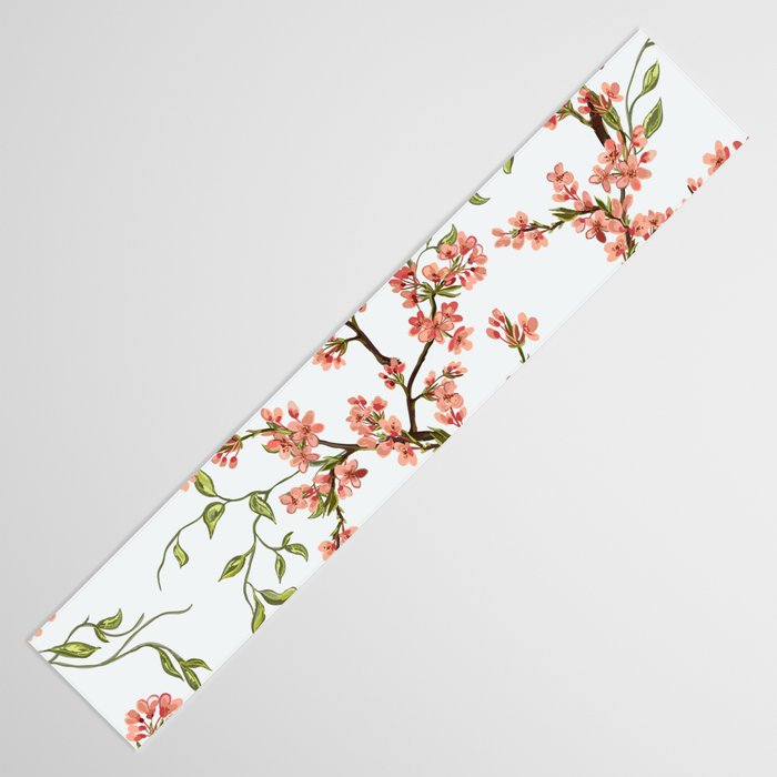 Chinoiserie Cherry Blossom Floral Rose Pink & White Table Runner Gallery Image 3