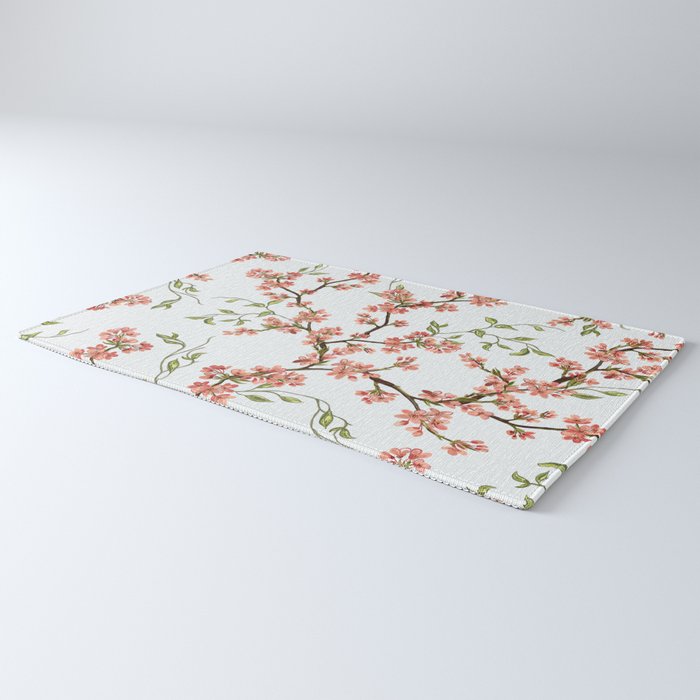 Chinoiserie Cherry Blossom Floral Rose Pink & White Rug Gallery Image 3