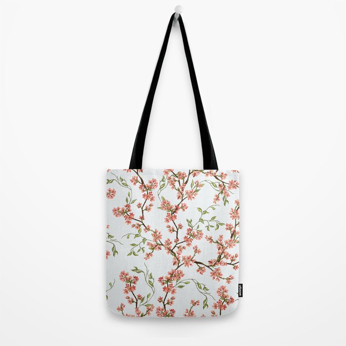Chinoiserie Cherry Blossom Floral Rose Pink & White Tote Bag Gallery Image 2