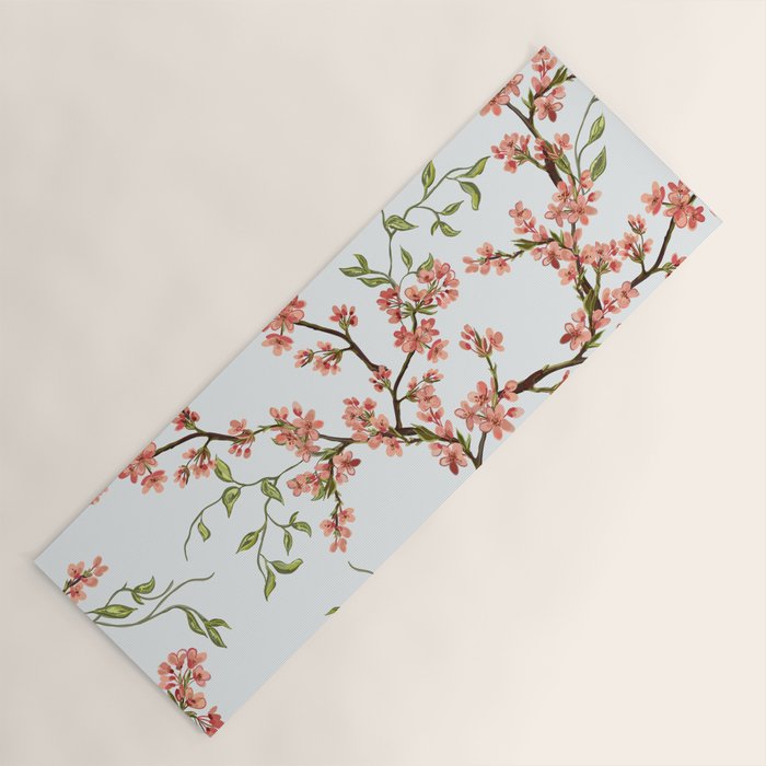 Chinoiserie Cherry Blossom Floral Rose Pink & White Yoga Mat Gallery Image 1
