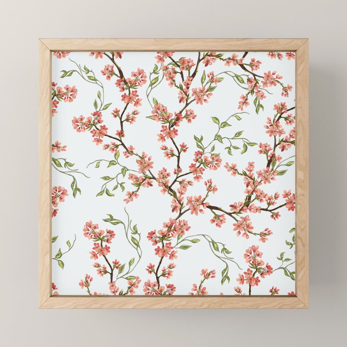 Chinoiserie Cherry Blossom Floral Rose Pink & White Mini Art Print Gallery Image 1