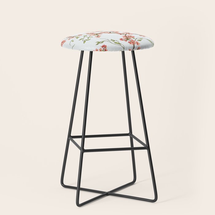 Chinoiserie Cherry Blossom Floral Rose Pink & White Stool Gallery Image 1