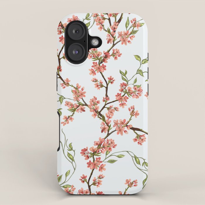 Chinoiserie Cherry Blossom Floral Rose Pink & White iPhone Case Gallery Image 1