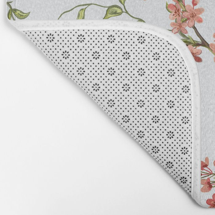 Chinoiserie Cherry Blossom Floral Rose Pink & White Bath Mat Gallery Image 2